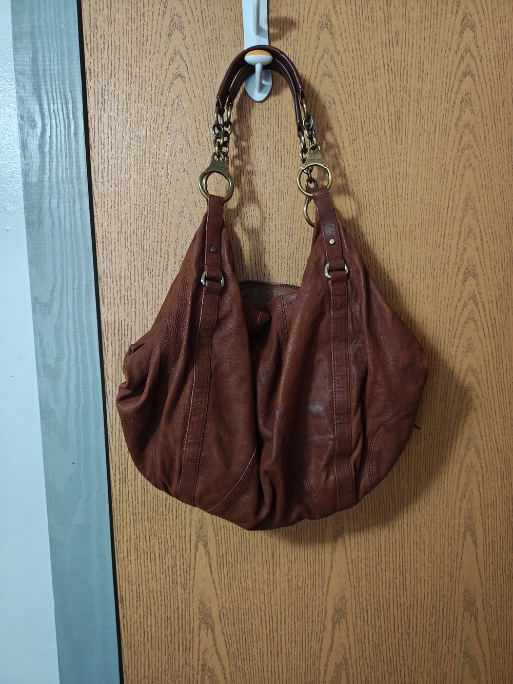 Andrew Marc Distressed Brown Leather Hobo with Gold Hardware - Picture 5 of 5